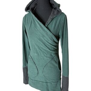 TOAD IN A TREE Long Green Bamboo Blend Hooded Pullover Sweater Pockets Small